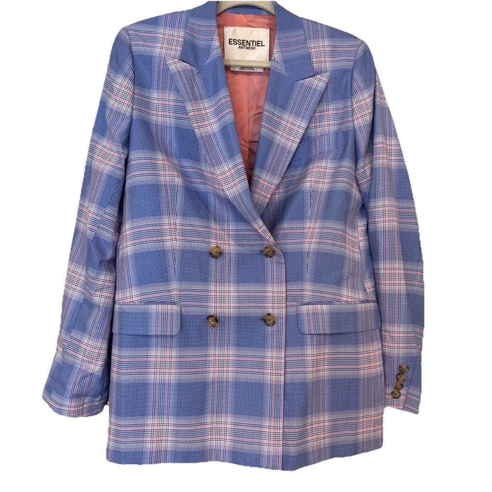 Essentiel Blue & Pink Plaid Double-Breasted Blazer